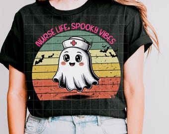 Preppy Nurse Halloween Png Sublimation, cute nurse ghost, gift for nurse ,halloween nurse, Spooky Nurse, funny nurse life Digital download