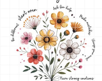 Boho bloemen png, bloemen motiverende png, inspirerende vriendelijkheid cadeau voor moeder affirmaties sublimatie png digitale download