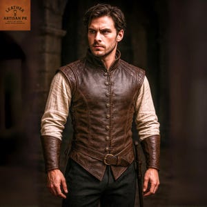 Medieval Gothic Leather Vest for Men, Handmade Dark Brown Fantasy Cosplay Armor, Renaissance Faire Costume, Steampunk Doublet, LARP Outfit