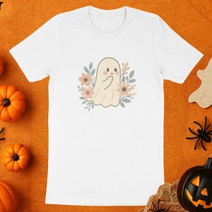 Cute Ghost T-Shirt, Floral Ghost Shirt, Halloween T-Shirt, Spooky Season Shirt, Pastel Ghost Tee, Aesthetic Ghost Design