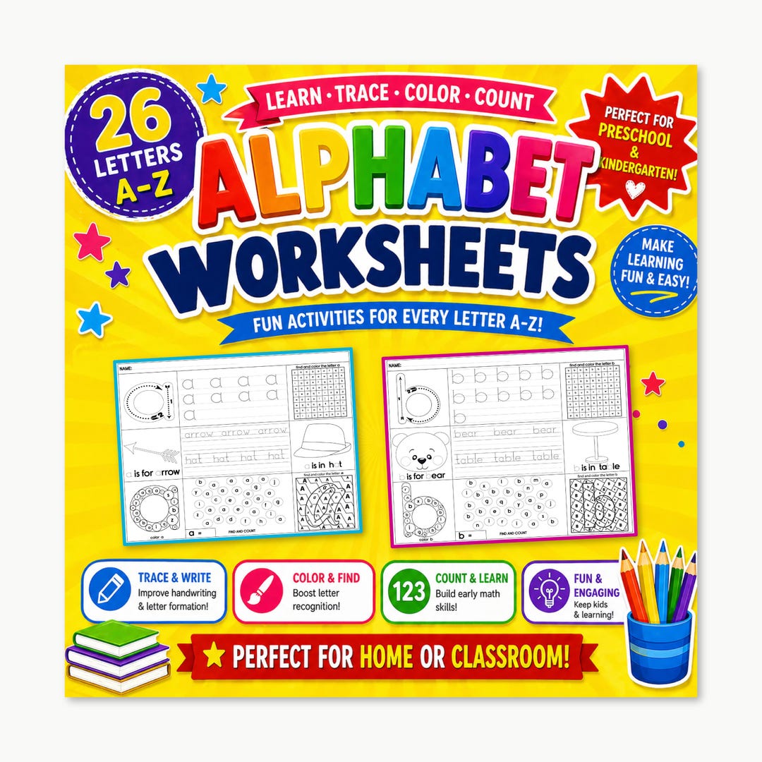 Alphabet Worksheets A-Z – Tracing, Coloring, Learning Activities (PDF