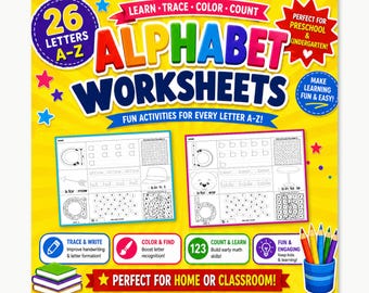 Alphabet Worksheets A-Z – Tracing, Coloring, Learning Activities (PDF)