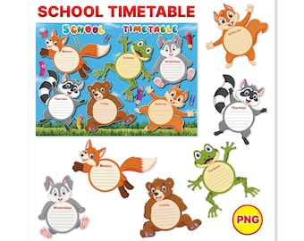 Animal School Timetable | Kids Class Schedule, PNG (Digital Download)