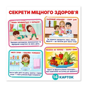 Healthy Habits Flashcards PDF – 14 Printable Wellness Posters for Kids – Ukrainian Learning Resource – Digital Download