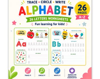 Esercizi di scrittura ABC per bambini, alfabeto stampabile in PDF, pratica di scrittura per la scuola materna, libro di attività per l'asilo.
