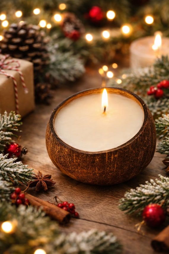 Coconut Scented Coconut  Candle | Natural Soy Wax | Eco-Friendly Tropical Home Decor| handmade