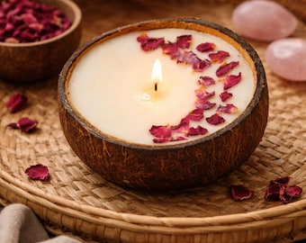 Handmade Rose Coconut Candle | Soy Wax & Dried Petals