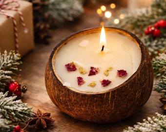 Mini Coconut Shell Candle | Rose Gold Flakes Soy Wax Home Fragrance