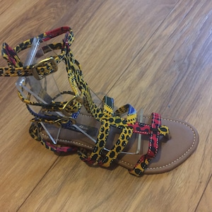 African print Gladiator sandals