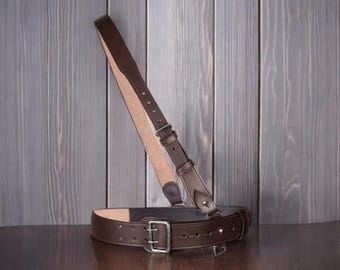 Handmade Brown Leather Sam Browne Belt: British Military Style