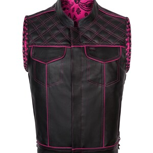 Men’s Leather Diamond Quilted Denim Biker Vest, Handmade Leather Vest, Diamond Stitch Motorcycle Blue Vest
