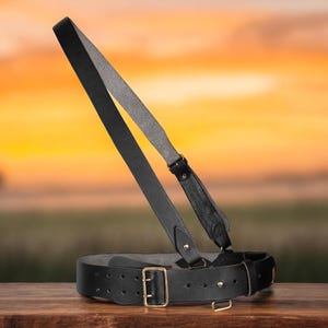 Sam Black Belt  With Crossover Should Strap Real Leather British Military-Handmade Full Leather Belt
