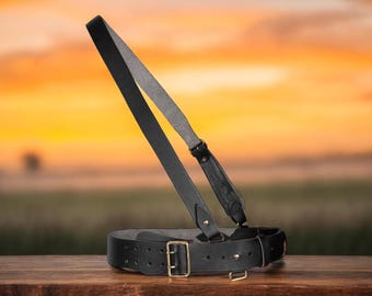 Handmade Leather Sam Browne Belt: British Military Style with Shoulder Strap