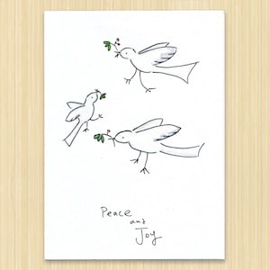 Christmas Card. Peace Dove Card. Peace and Joy. Dove Card. Christmas Doves. Christmas Peace Card. Dove Holiday Card. Hand Drawn Card.