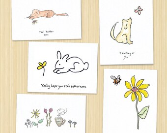 5 Card Pack. Get Well Cards. Thinking Of You note. five Variety set. Well Wishes. Feel Better message.