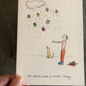 Encouragement Card. Inspirational Card. Silver Lining. Thinking Of You Card. Inspirational Quote. Rain Cloud Card. Silver Lining Card.