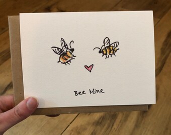 Valentines Card. Bee Valentine Card. Bee Mine. Bee Card. Valentine's Day Card. Bee Greeting Card. Bumble Bee Valentine. Cute Bee Card.