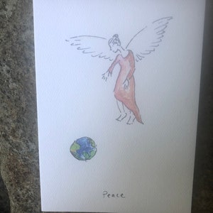 10 Pack Peace. Angel. Christmas card. Angel Card. Angel Watching Earth. Earth Day. World Peace. Angel Art. Inspirational Card. Blank Card. image 6