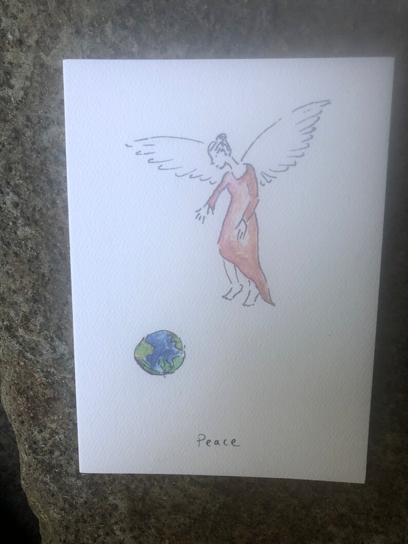 10 Pack Peace. Angel. Christmas card. Angel Card. Angel Watching Earth. Earth Day. World Peace. Angel Art. Inspirational Card. Blank Card. image 6