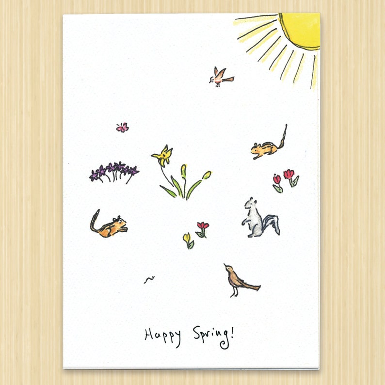 Happy Spring Card. Spring Greeting Card. Flower Card. Woodland ...