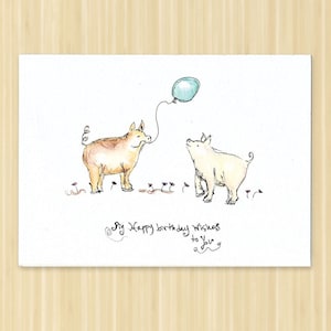 Pig happy birthday card, pig lover card, farmer card