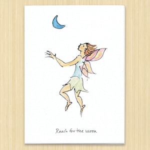 Inspirational Card. Moon design. Fairy note. Motivational cards. Fairies Card. nymph Art. Hand Drawn. Blank inside.