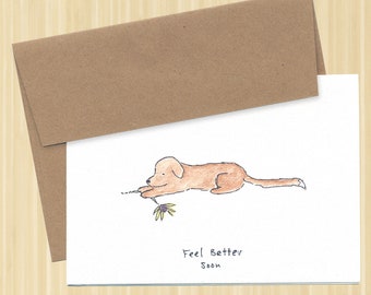 Get Well Card. Dog Card. Feel Better Soon. Well Wishes Card. Thinking Of You Card. Cute Dog Card. Card For A Friend. Dog Lover. Hand Drawn.