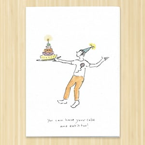 Birthday Cake Greeting Card. Boy With Cake Card. Birthday Card With Cake. Birthday Food Card. Cute Cake Card. Hand Drawn Card. Blank Card.