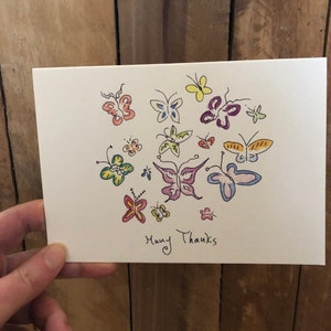 5 Thank You Card. Butterfly Thank You. Butterfly Card. Thank You Note. Butterflies Card. Handmade Thank You. Butterfly Theme. Hand Drawn.