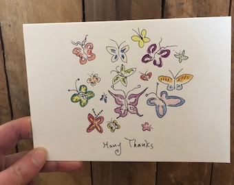 Thank You Card. Butterfly Thank You. Butterfly Card. Thank You Note. Butterflies Card. Handmade Thank You. Butterfly Theme. Hand Drawn.