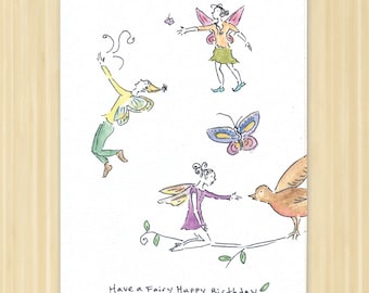 Fairy Birthday Card. Birthday Card. Fairy Card. Whimsical Card. Magical Birthday. Handmade Card. Fairy Birthday. Hand Drawn. Blank Card