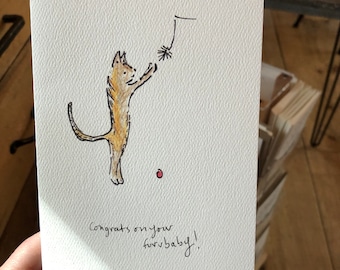 New Kitten Card. New Cat Card. Congratulations Card. New Pet Card. Cat Lover Card. New Fur Baby. Pet Adoption Card. Hand Drawn. Blank Card.