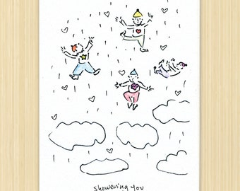 Baby Shower. Rain. Rain Cloud. Baby Shower Card. Rain Baby Shower. Rainy Baby Shower. Rain Drops. Girl Baby Shower. Boy Shower. Hand Drawn.