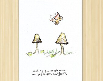 Happy New Year, well wishes for the new year, mushroom card