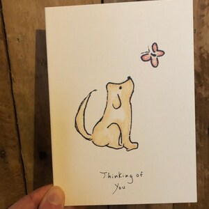 Thinking Of You Card. Dog Card. Butterfly Card. Dog And Butterfly. Long Distance Card. Friend Card. Quarantine Card. Hand Drawn. Blank Card.