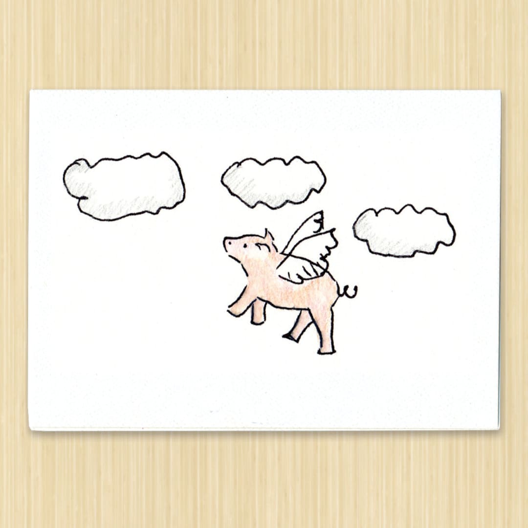 Flying Pig. Flying Pig Card. Greeting Card. Pig Card. Encouragement ...