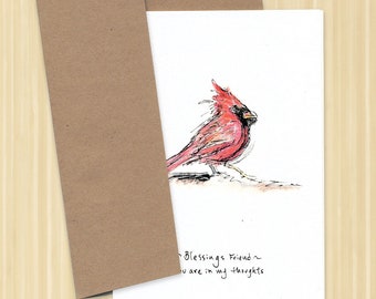 Thinking of you card, cardinal card, bird card, friendship card