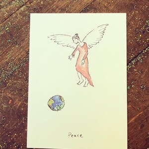 10 Pack Peace. Angel. Christmas card. Angel Card. Angel Watching Earth. Earth Day. World Peace. Angel Art. Inspirational Card. Blank Card. image 3