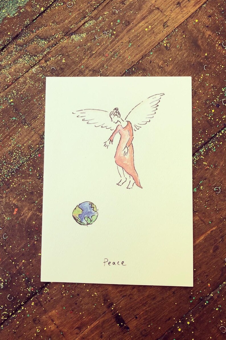 10 Pack Peace. Angel. Christmas card. Angel Card. Angel Watching Earth. Earth Day. World Peace. Angel Art. Inspirational Card. Blank Card. image 3