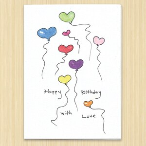 Heart Balloon Birthday Card. Happy Birthday. Happy Birthday Card. Heart Card. Balloon Card. Love Card. Heart Balloons. Hand Illustrated