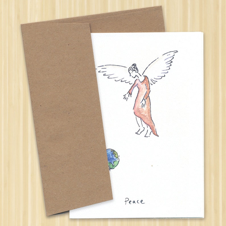 10 Pack Peace. Angel. Christmas card. Angel Card. Angel Watching Earth. Earth Day. World Peace. Angel Art. Inspirational Card. Blank Card. image 2