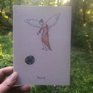 10 Pack Peace. Angel. Christmas card. Angel Card. Angel Watching Earth. Earth Day. World Peace. Angel Art. Inspirational Card. Blank Card. image 5