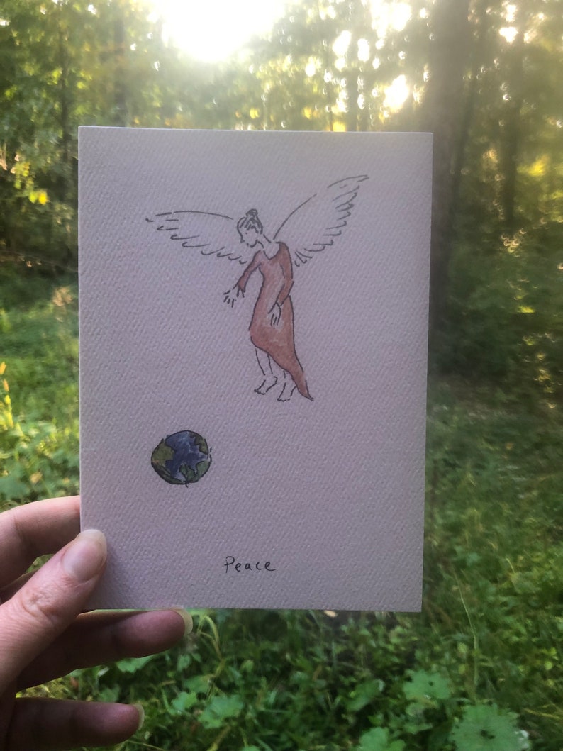 10 Pack Peace. Angel. Christmas card. Angel Card. Angel Watching Earth. Earth Day. World Peace. Angel Art. Inspirational Card. Blank Card. image 5