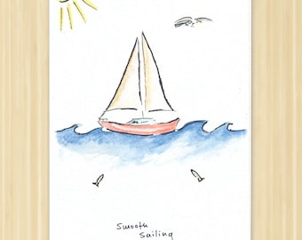 Sailboat Card. Well Wishes Card. Smooth Sailing.  Best Wishes Card. Sailing Card. Nautical Card. Encouragement Card. Get Well Card.