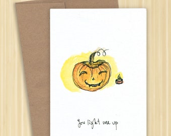 Pumpkin greeting card, Jacko- lantern greeting card, halloween card, love card