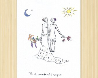 Mrs. and Mrs. Wedding Card, Lesbian Couple, Handmade Recycled Paper
