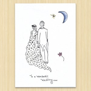 Wedding Card. Moon. Moon And Stars. Romantic Card. Couple In Love. Starry Night Wedding. Love Card. Stars And Moon. Happy Couple