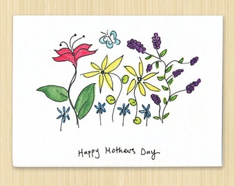 Mother's Day Card. Happy Mother's Day. Flower Card. Card For Mom. Flower Theme Card. Flower Card For Mom. Botanical Mom Card. Hand Drawn.