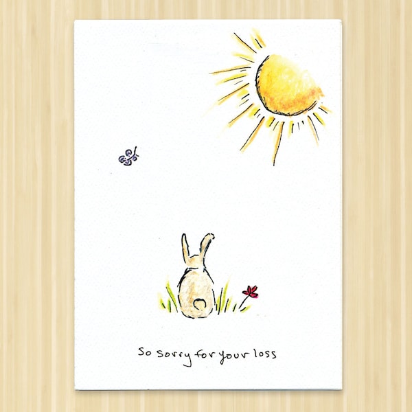 Bunny sympathy card. So sorry for your loss. pet condolence card, pet loss card, Bunny condolence card