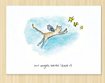 Angel Cat Sympathy Card, Hand Drawn Pet Memorial